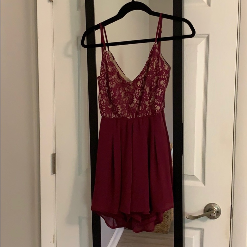 Maroon Sexy spaghetti top romper.